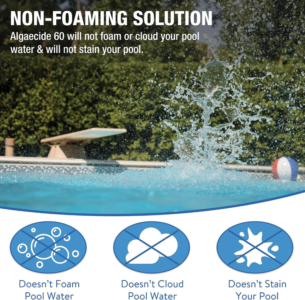 Doheny's Algaecide 60 | Pro-Grade, Metal-Free & Non-Foaming | Prevents All Algae Types | No Stains or Clouding | Safe for Salt, Chlorine & Bromine Pools | Treats 160,000 Gallons | 12 x 40oz (480oz)