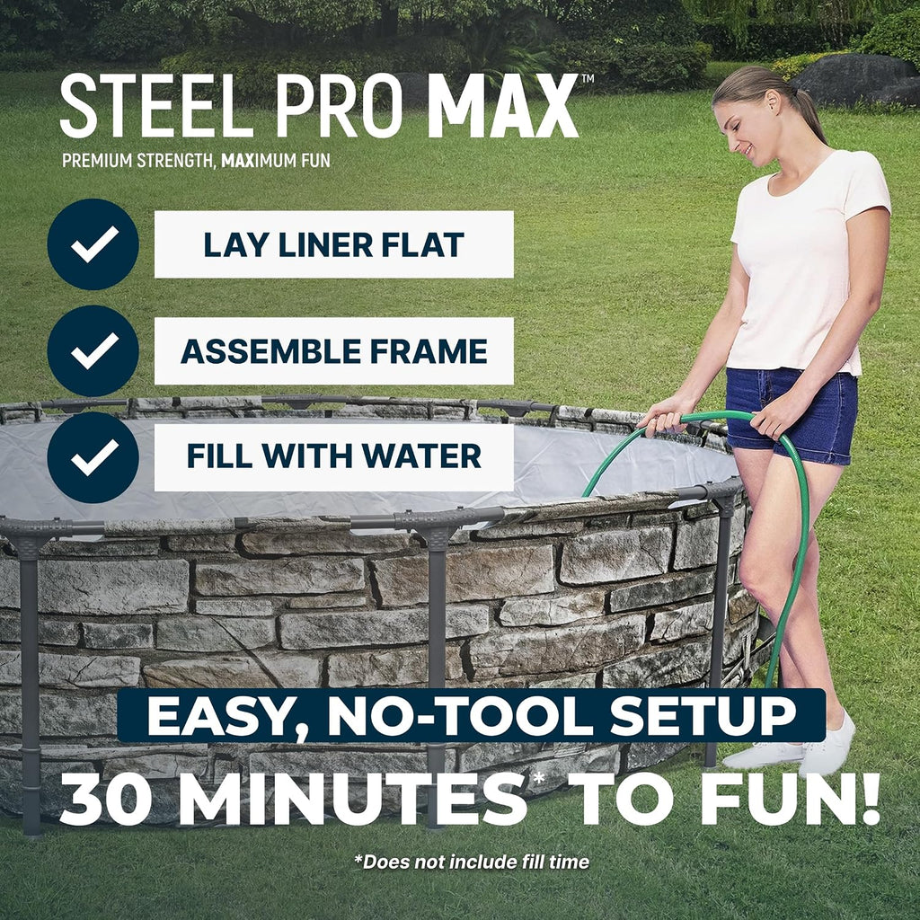 Bestway Steel Pro MAX 12' x 30' Above Ground Pool, Round Metal Frame Outdoor Swimming Pool Set with Filter Pump & Type I Cartridge, Stone Print