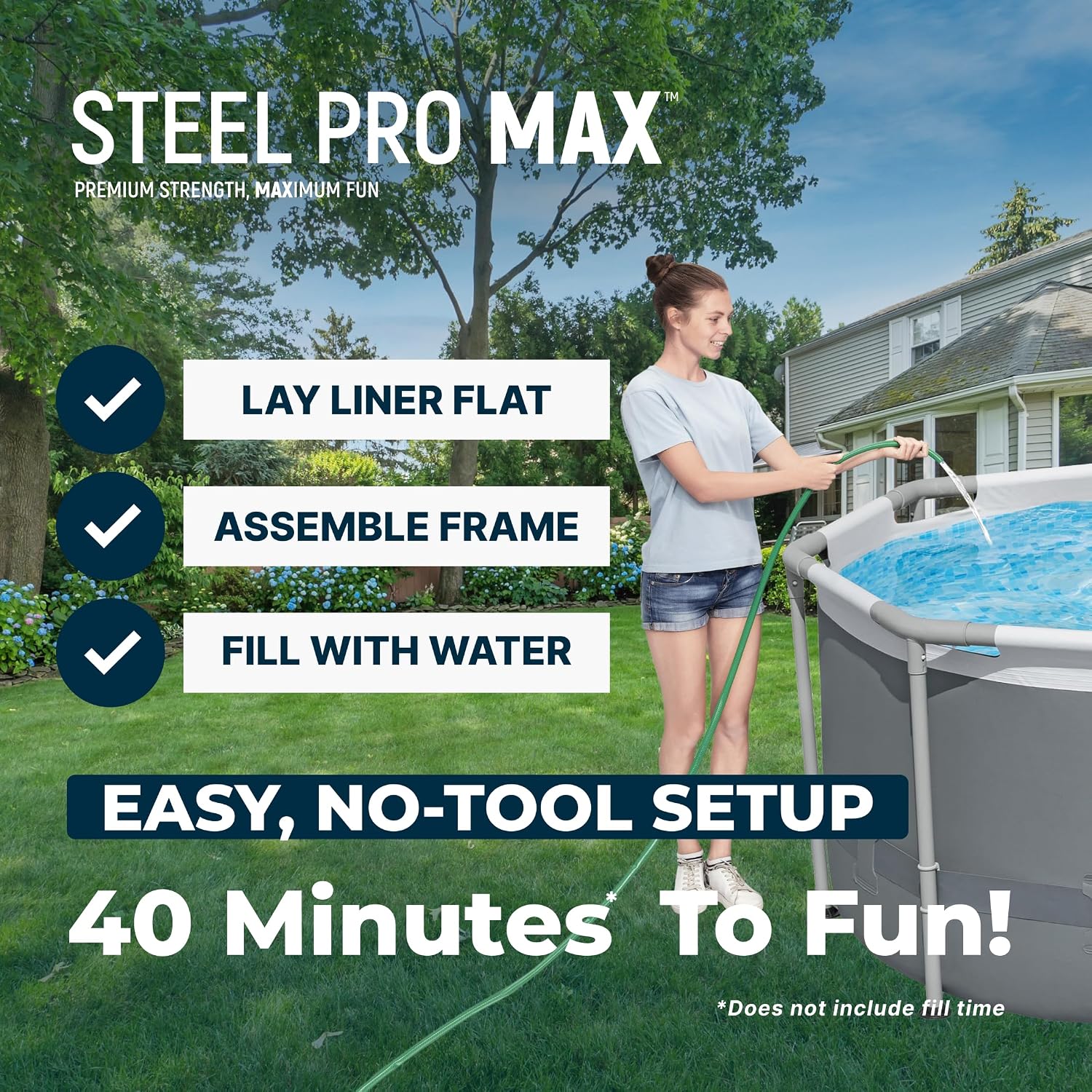 Bestway Steel Pro MAX 10' x 6'7' x 33' Oval Above Ground Swimming Pool Set, 330 GPH Filter Pump, Tritech Puncture Resistant Liner, ClickConnect Steel Frame, Gray
