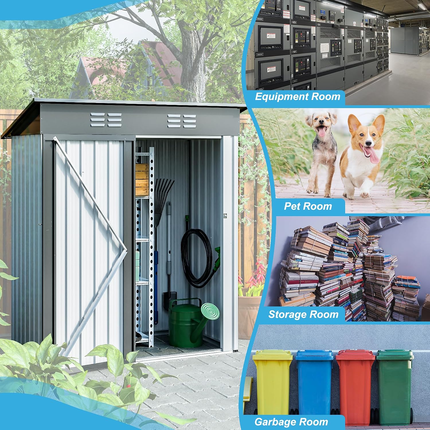 5X3 FT Outdoor Storage Shed, Waterproof Metal Garden Sheds with Lockable Door, Steel Tool Storage Buildings Shed & Outdoor Storage House for Garden, Backyard, Patio, Lawn, Trash Cans(White)