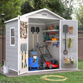 Resin Outdoor Storage Shed with Floor, 6x4.5 FT Plastic Garden Shed, Lockable Door & Window, Waterproof Tool Shed for Bike, Garbage Can, Lawn Mower, Patio Furniture Bedge