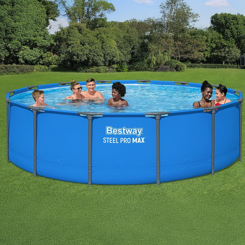 Bestway Steel Pro MAX 14' x 42' Above Ground Pool, Round Metal Frame Outdoor Swimming Pool for Backyard, Blue, Pool ONLY