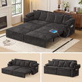 SUNWAVE 83' King Size Pull Out Sofa Bed, 4-in-1 Convertible Sleeper Sofa Bed with USB Ports, Cup Holders, Side Pockets, Corduroy Oversized Loveseat Chaise Lounge for Living Room, Small Space