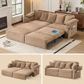 SUNWAVE 83' King Size Pull Out Sofa Bed, 4-in-1 Convertible Sleeper Sofa Bed with USB Ports, Cup Holders, Side Pockets, Corduroy Oversized Loveseat Chaise Lounge for Living Room, Small Space