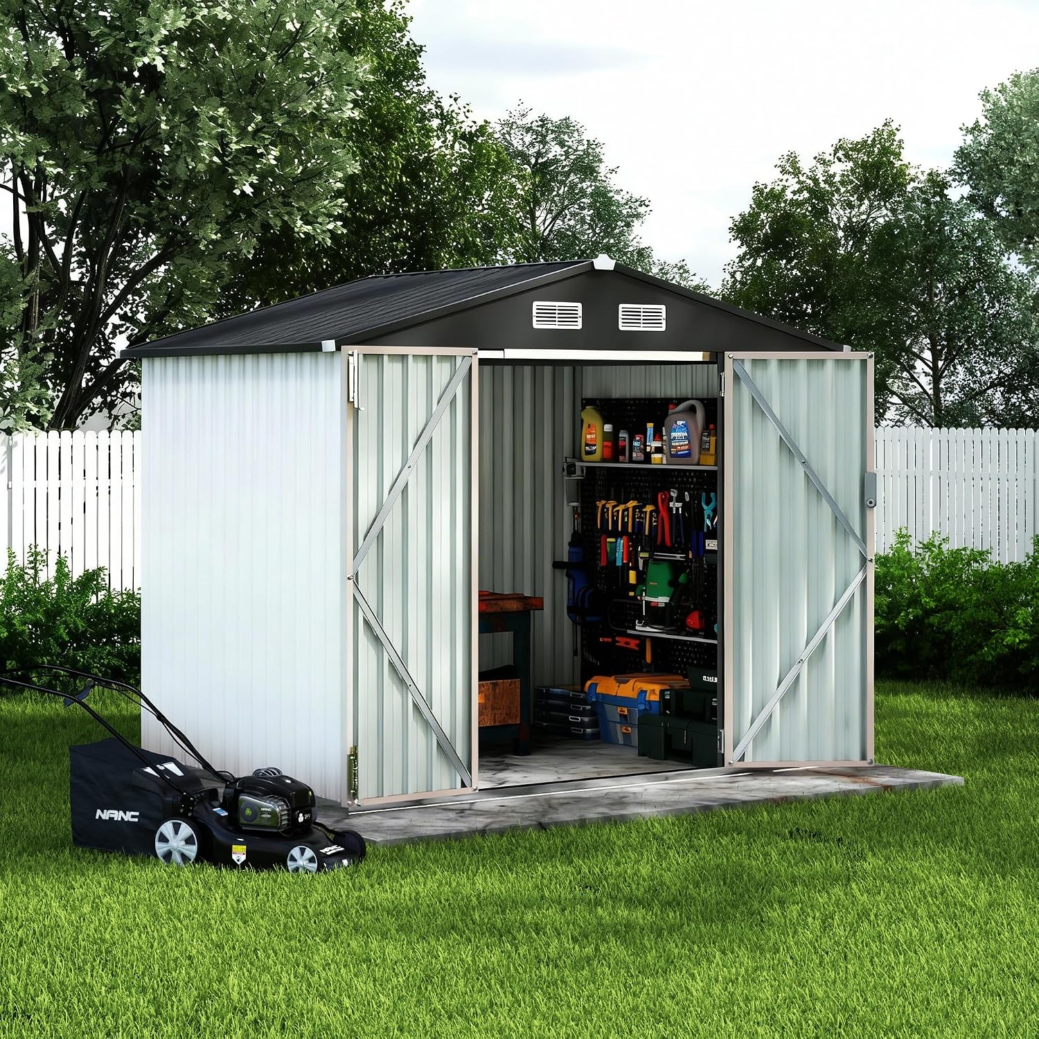 Metal Outdoor Storage Shed Kit, Lockable Door Utility Shed with Air Vent for Backyard Garden Patio Lawn