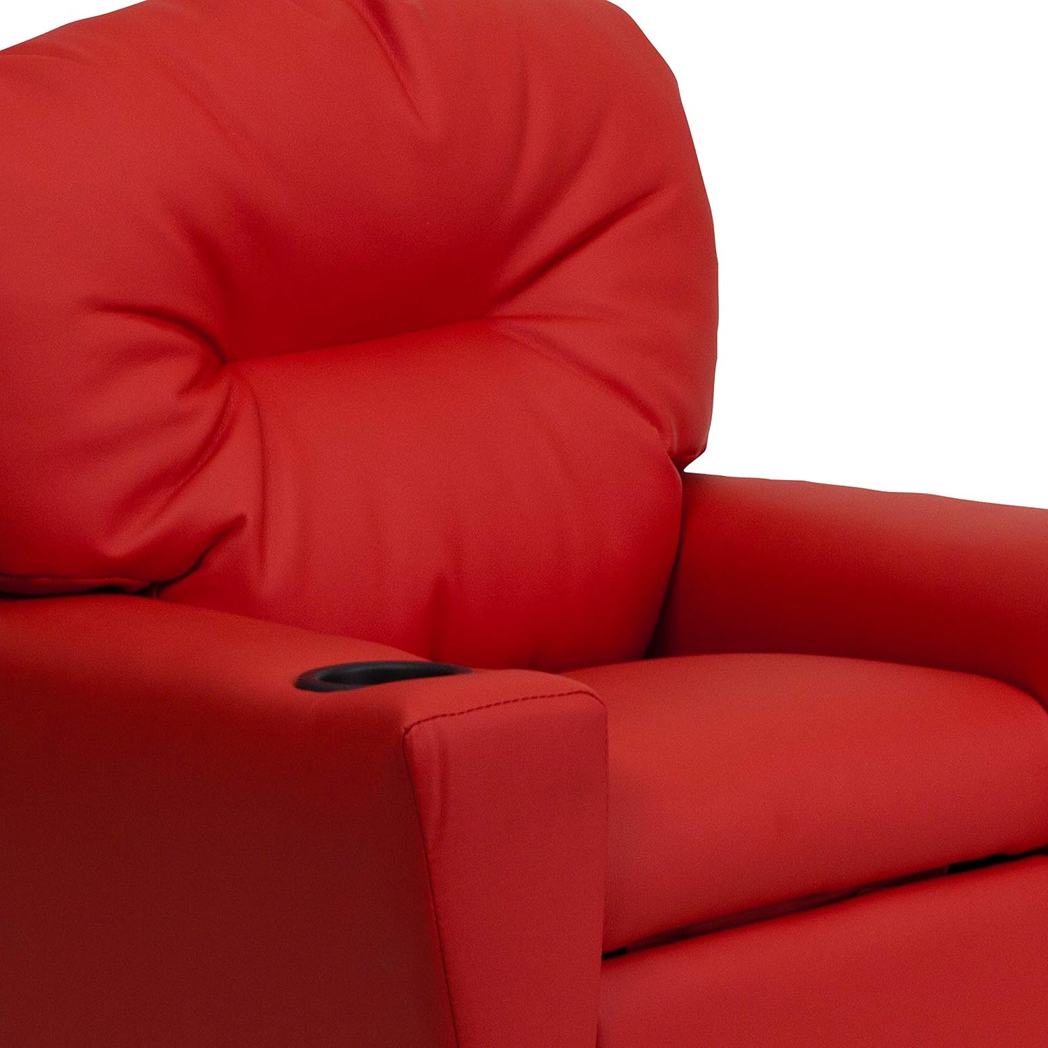 Flash Furniture Chandler Vinyl Kids Recliner with Cup Holder and Safety Recline, Contemporary Reclining Chair for Kids, Supports up to 90 lbs., Red