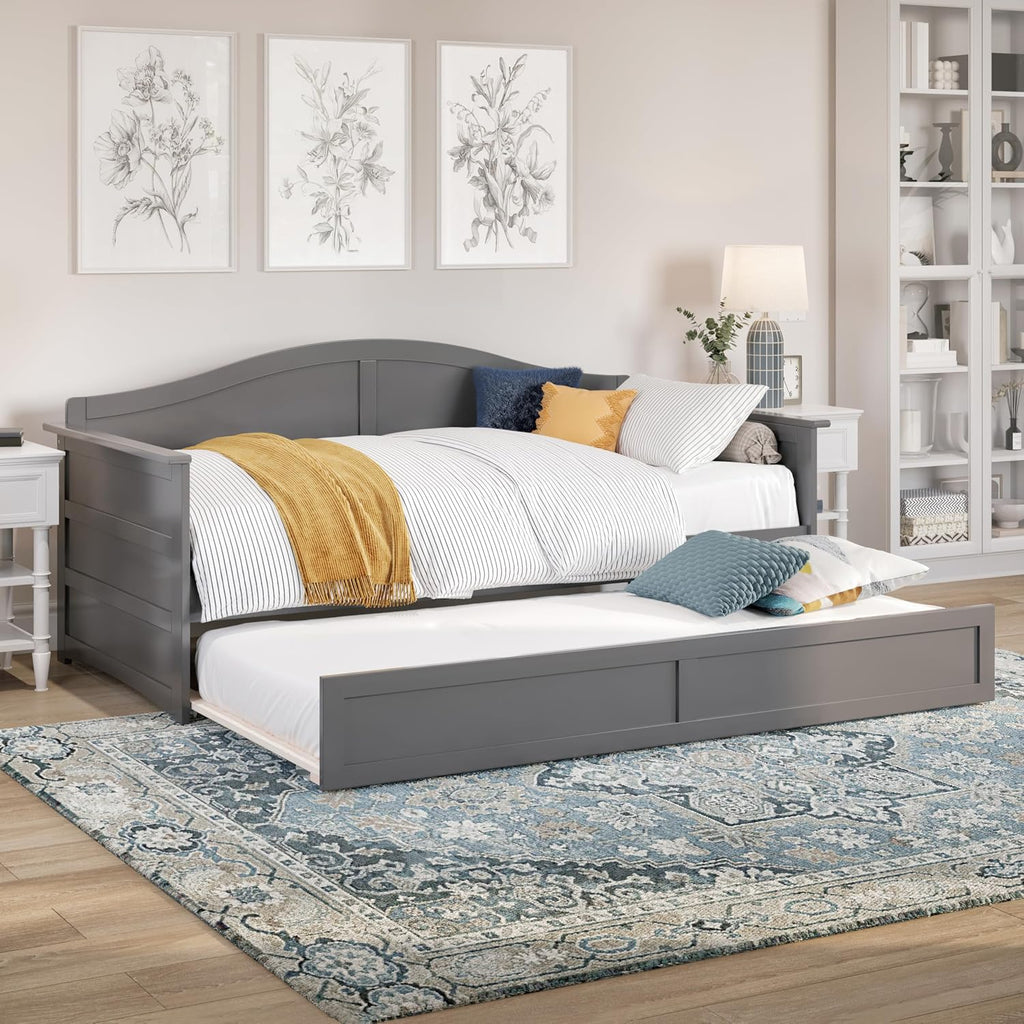 AFI, Acadia Twin Size Wood Daybed Frame with Twin Trundle, Grey