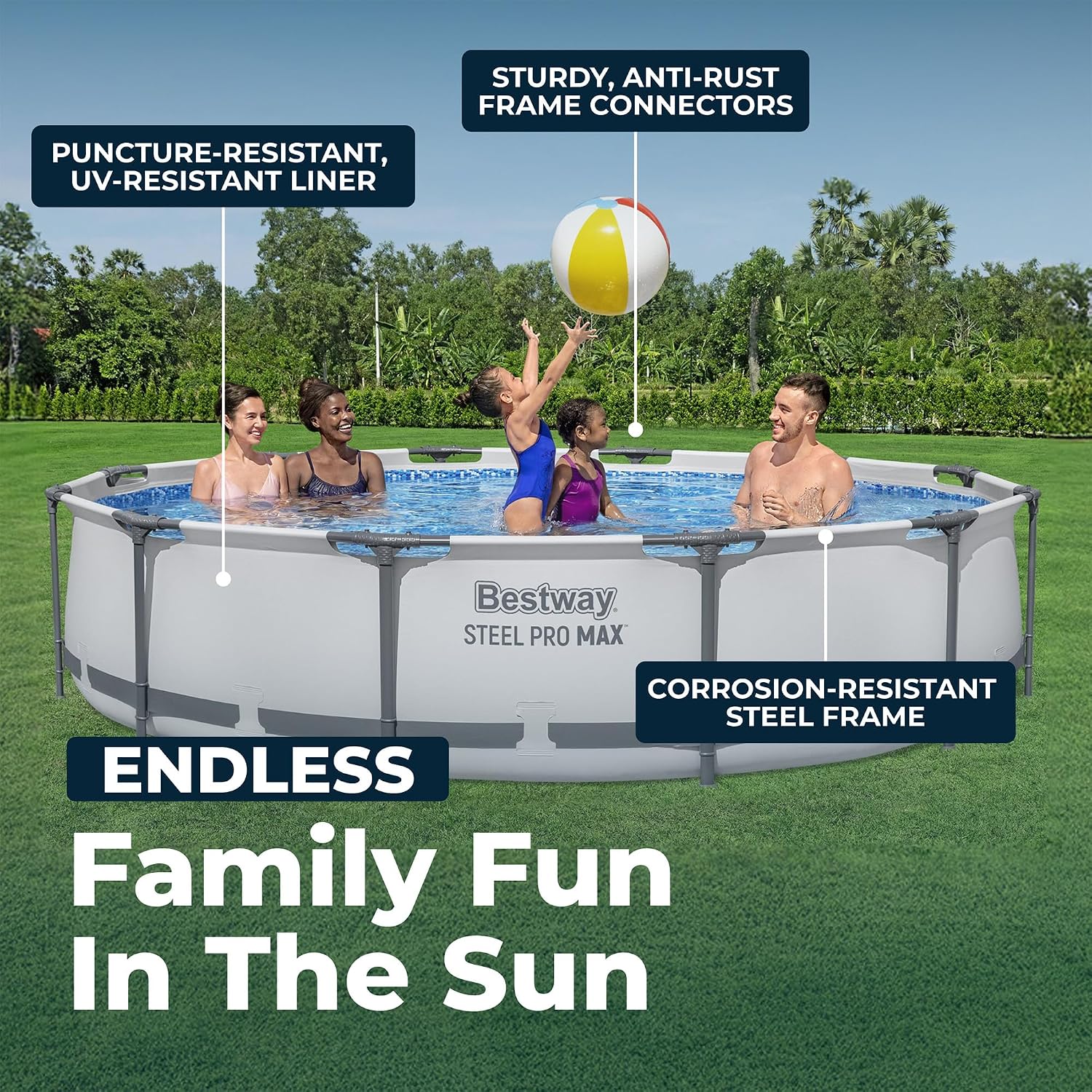 Bestway Steel Pro MAX 12' x 30' Above Ground Pool, Round Metal Frame Outdoor Swimming Pool Set with Filter Pump & Type III A/C Cartridge, Gray