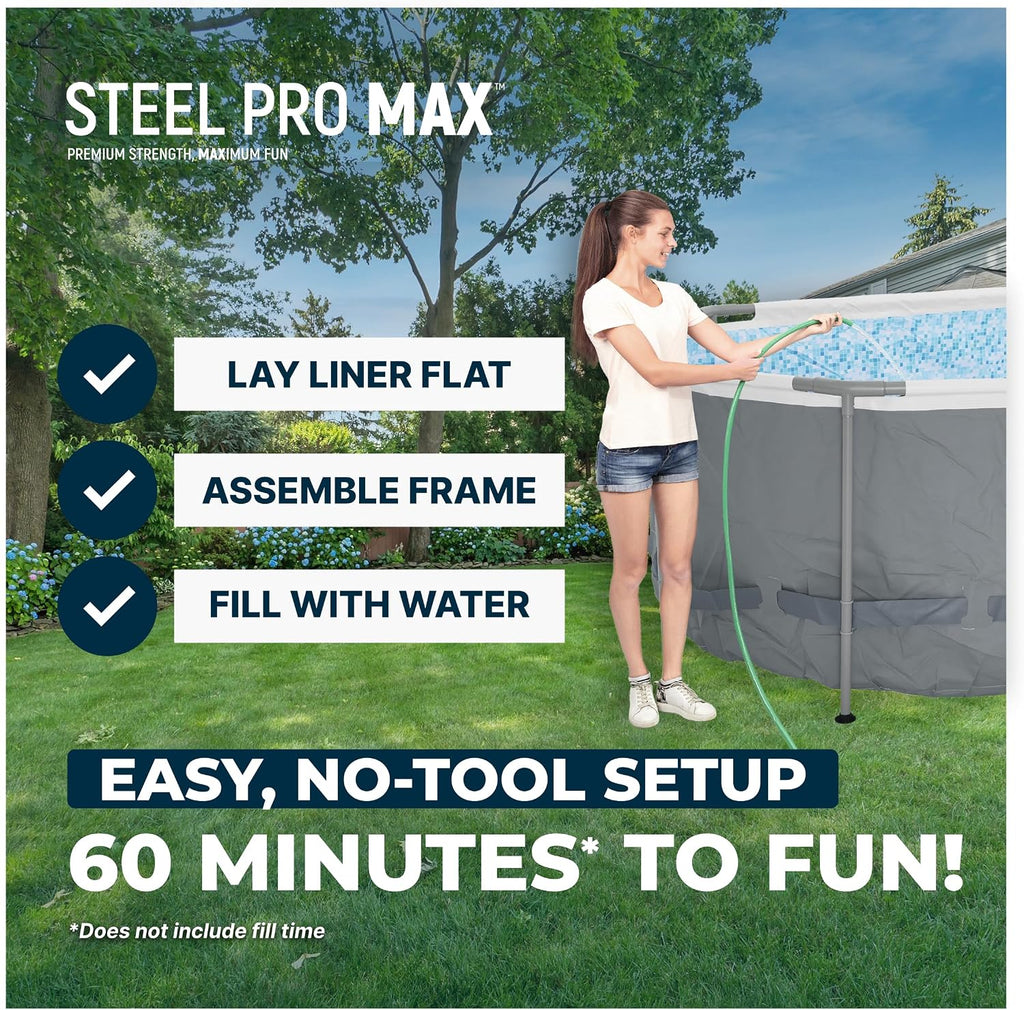 Bestway Steel Pro MAX 18' x 9' x 48' Above Ground Pool, Oval Metal Frame Outdoor Swimming Pool Set with Filter Pump, Ladder, and Cover, Gray
