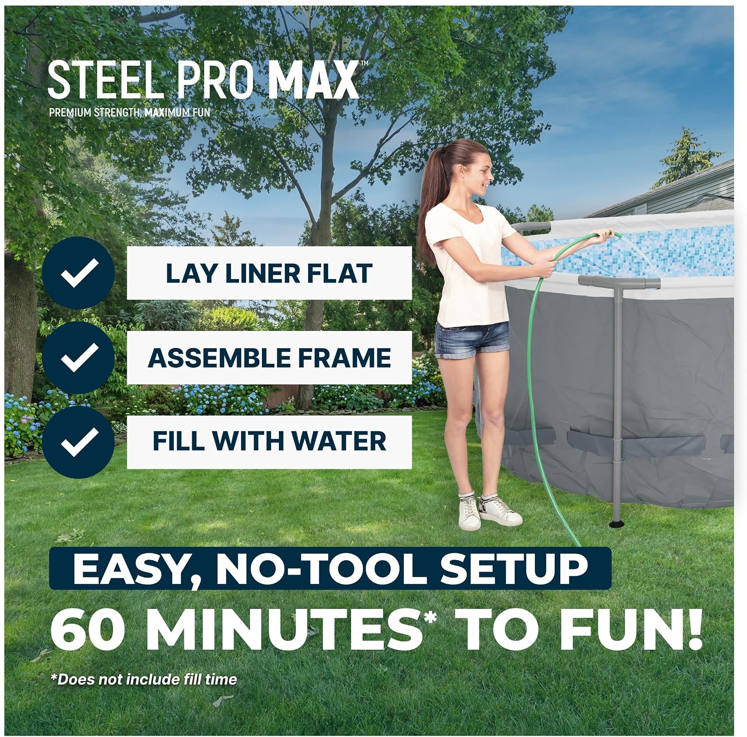 Bestway Steel Pro MAX 18' x 9' x 48' Above Ground Pool, Oval Metal Frame Outdoor Swimming Pool Set with Filter Pump, Ladder, and Cover, Gray