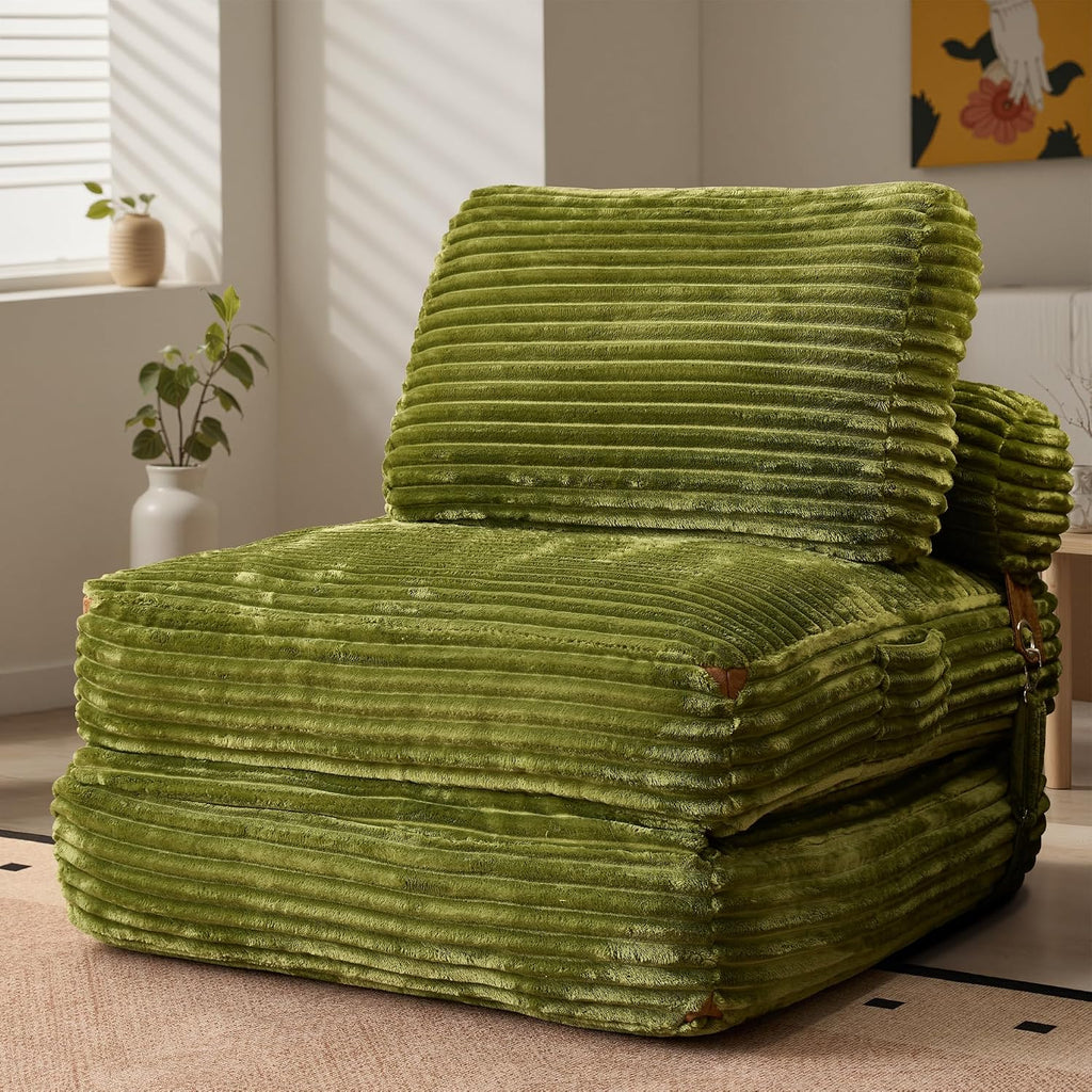 ovios Folding Sofa Bed, Foldable Sleeper Chair Floor Futon, Comfy Portable Convertible Fold Out Lounge Chairs for Living Room Bedroom, Green