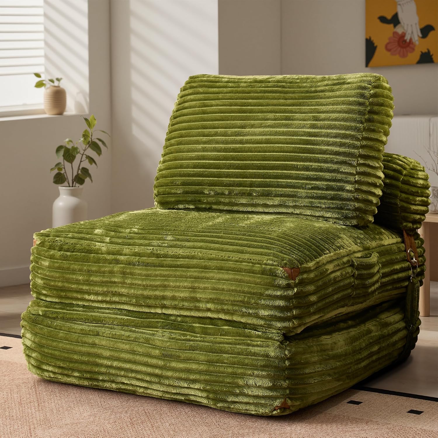 ovios Folding Sofa Bed, Foldable Sleeper Chair Floor Futon, Comfy Portable Convertible Fold Out Lounge Chairs for Living Room Bedroom, Green