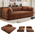 79' Convertible Sofa Bed, Corduroy Folding Pull Out Couch with Pillows, No Assembly Modern Boneless Couch Compression Sofa in Box, Floor Sofa with Support Rods for Living Room,Brown
