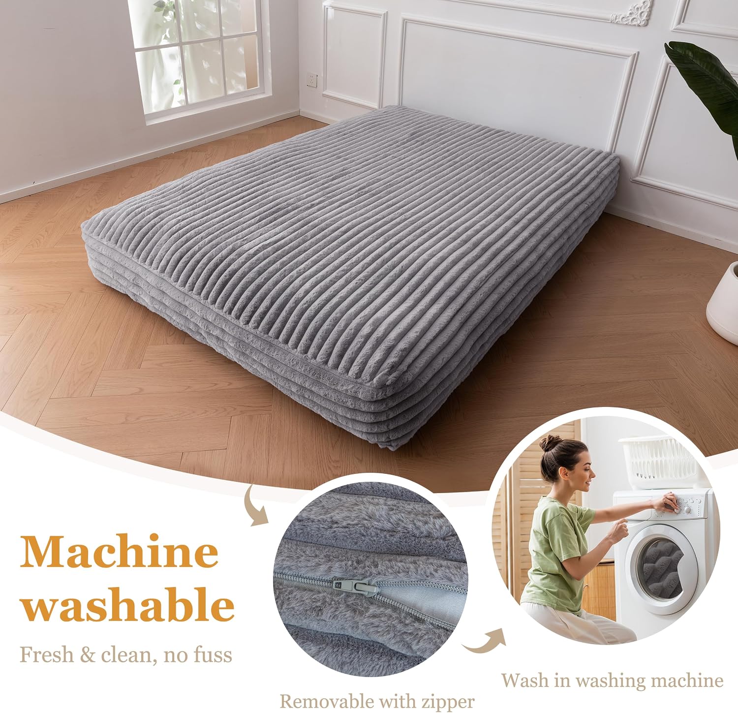 YOSHOOT 8 Inches Futon Mattress, Thick Futons Sofa Bed Couch, Floor Mattress for Adults, Shredded Foam Filling(Frame Not Included), Medium Firm，Queen Size