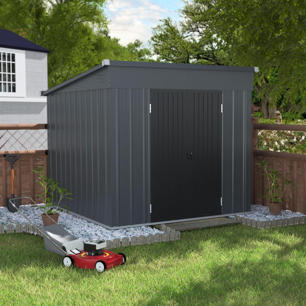 BlueWish 7'x8' Metal Storage Shed, Outdoor Storage Shed with Sloped Galvanized Roof, Patio Utility Tool Shed Storage House with 2 Vents for Backyard and Garden, Gray