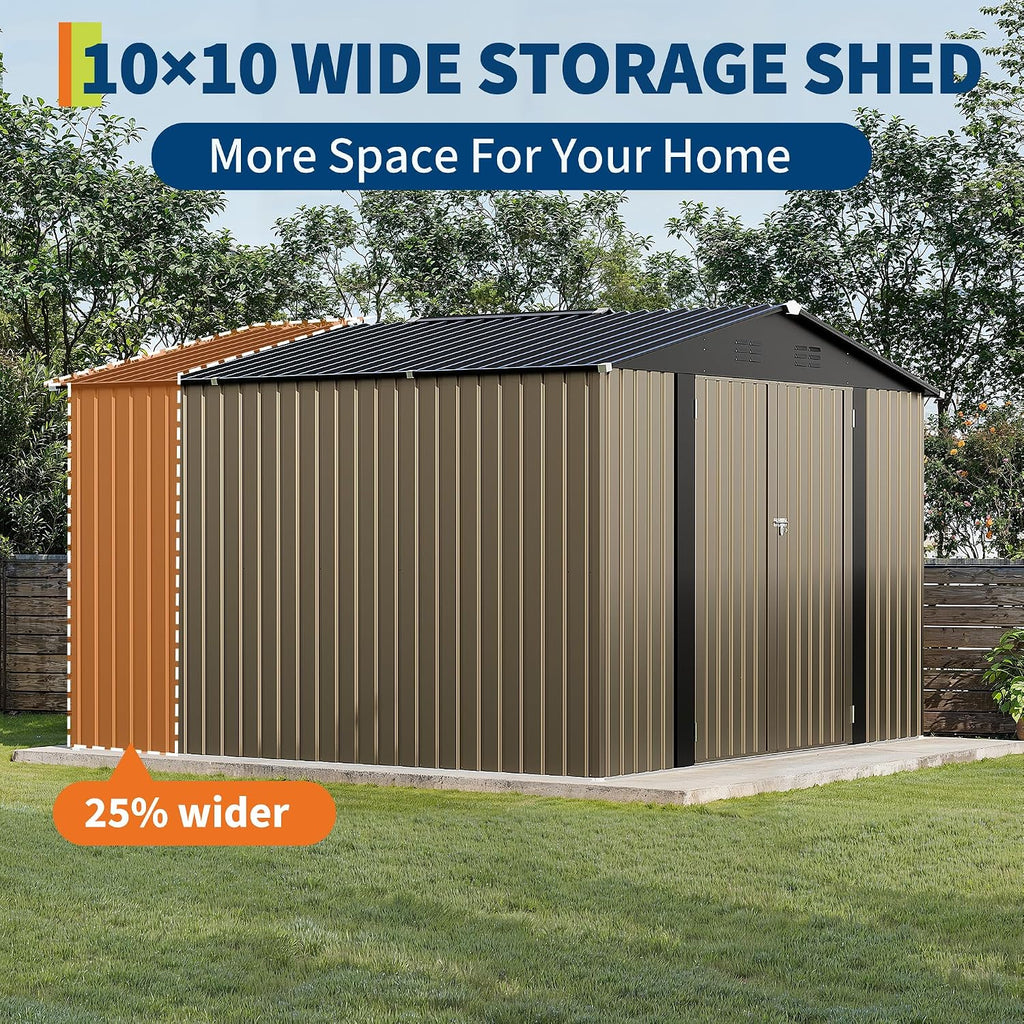 GarveeLife 10 x 10 FT Outdoor Storage Shed,Metal Garden Sheds&Outdoor Storage Clearance, Large Tool Shed Outdoor with Single Lockable Door,Ideal Storage House for Backyard Garden Patio Lawn