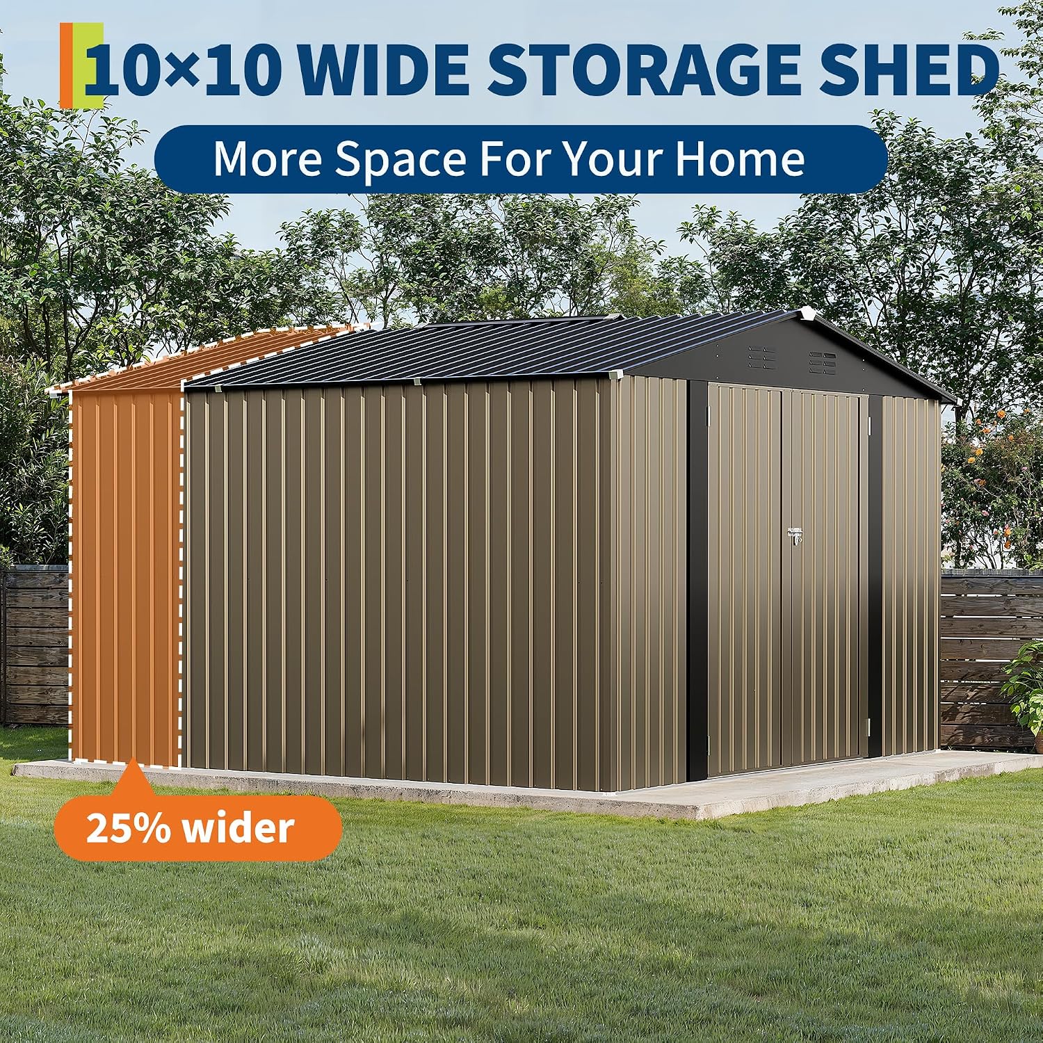 GarveeLife 10 x 10 FT Outdoor Storage Shed,Metal Garden Sheds&Outdoor Storage Clearance, Large Tool Shed Outdoor with Single Lockable Door,Ideal Storage House for Backyard Garden Patio Lawn