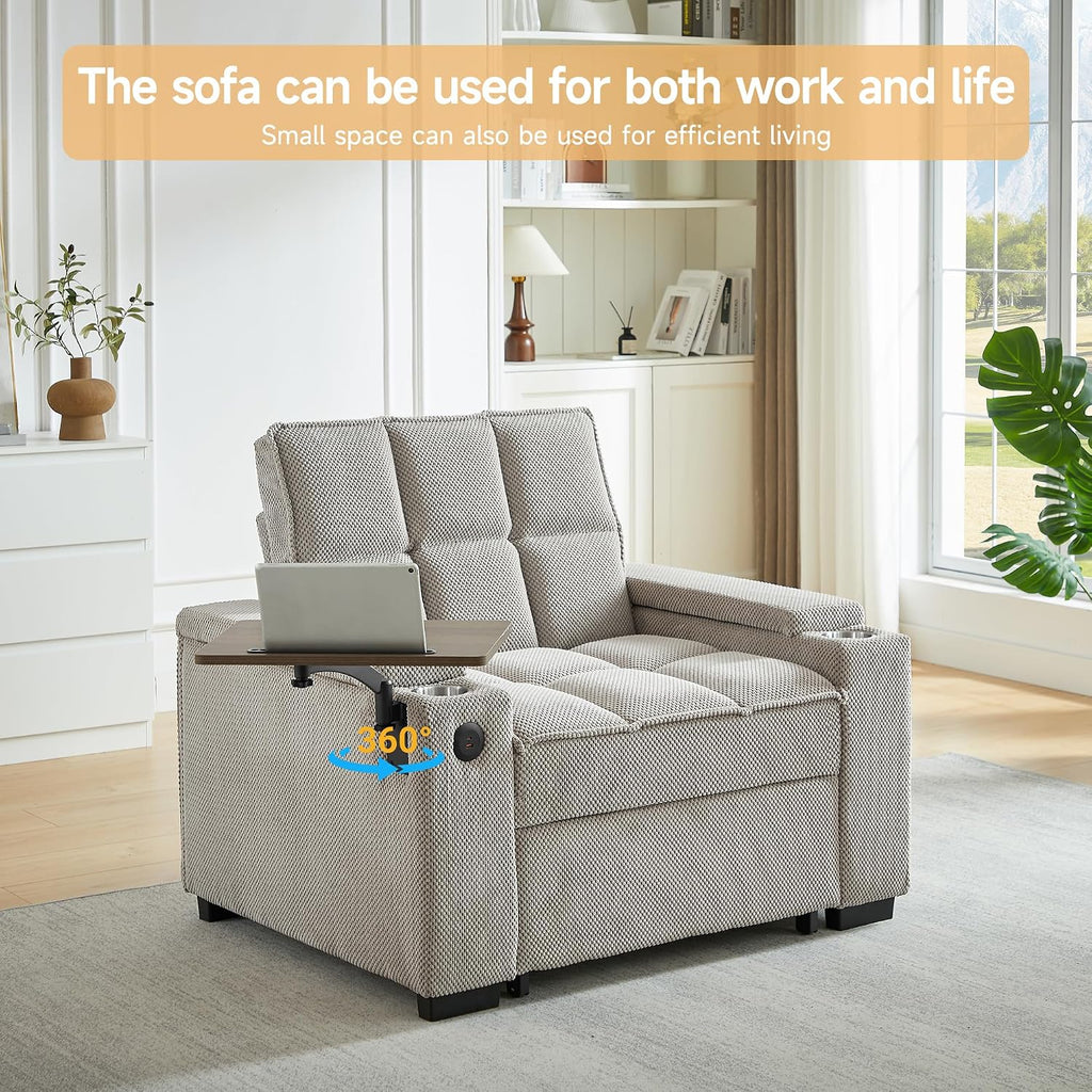 Auvsoce 3-in-1 Folding Convertible Sofa Bed Set of 2, Sleep Couch with Modern Chenille Fabric, 360° Swivel Side Table, Easy Assembly, Perfect for Living Room & Home Theater