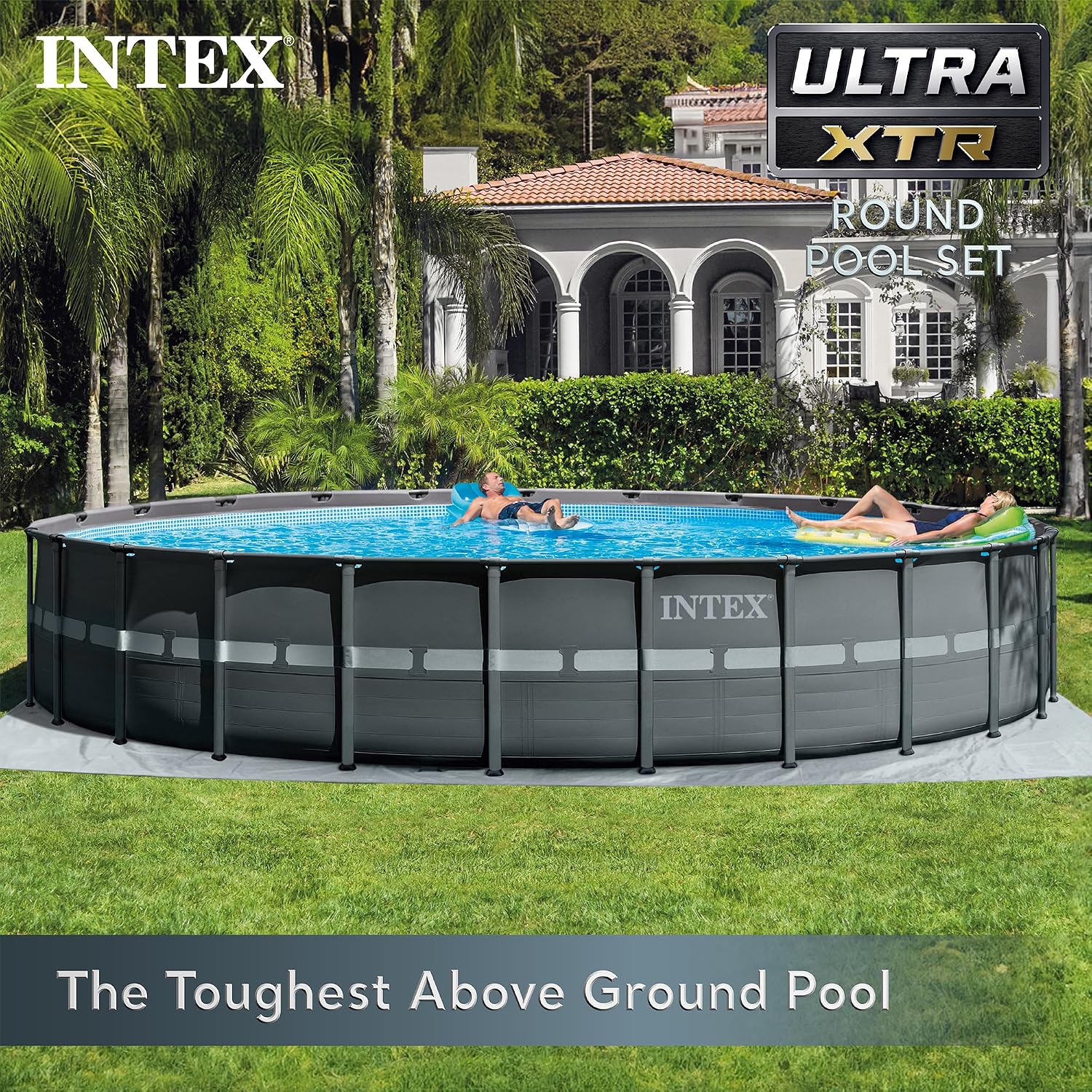 INTEX Ultra XTR 18 ft x 52 in Above Ground Pool Set, Round Swimming Pool with Steel Frame, 2100 GPH Sand Filter Pump, Ladder, Cover, & Ground Cloth