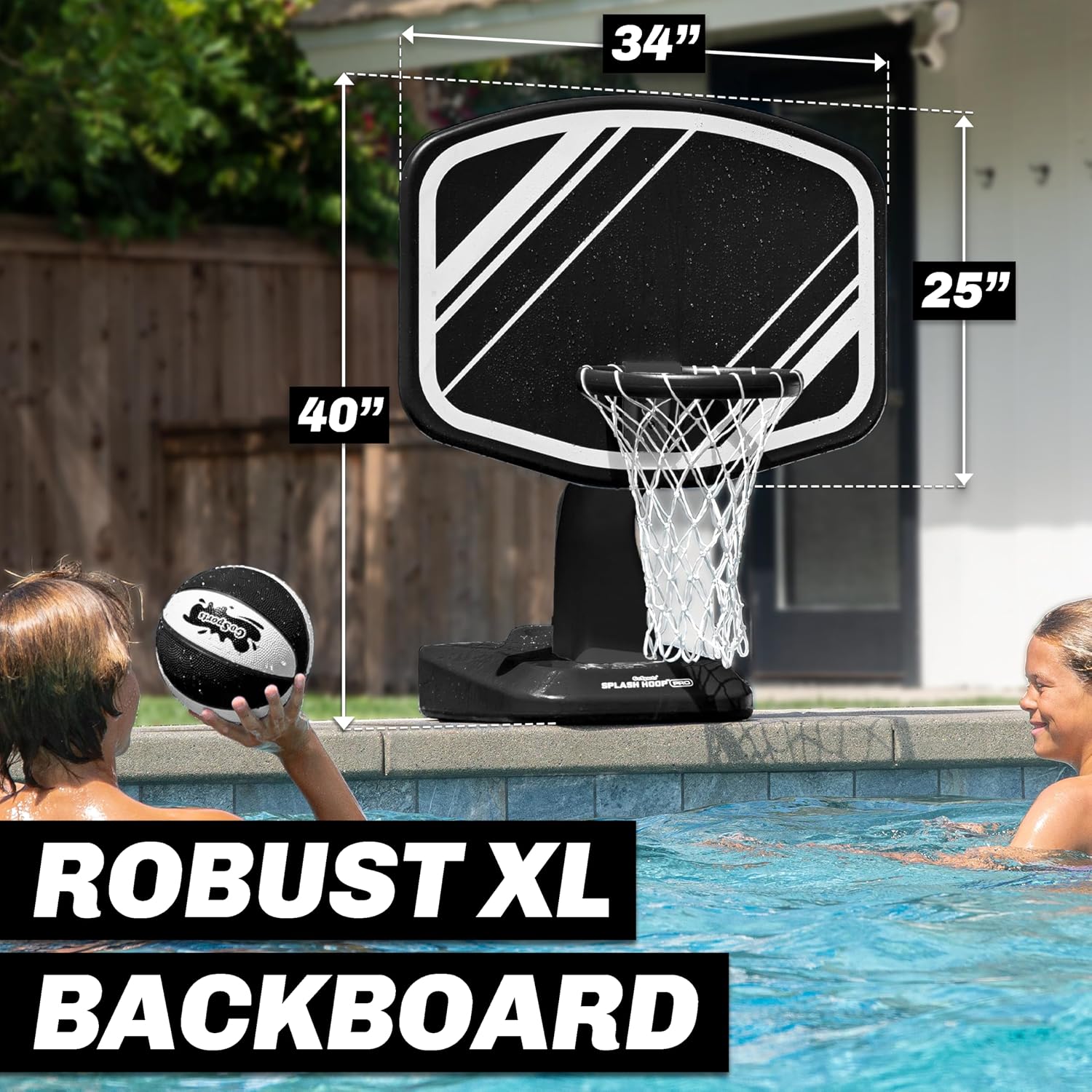 GoSports Splash Hoop PRO - Choose Your Color - Swimming Pool Basketball Game, Includes Poolside Water Basketball Hoop, 2 Balls and Pump