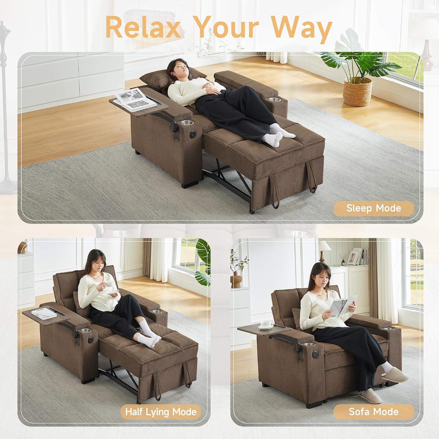 Auvsoce 3-in-1 Folding Convertible Sofa Bed Set of 2, Sleep Couch with Modern Chenille Fabric, 360° Swivel Side Table, Easy Assembly, Perfect for Living Room & Home Theater