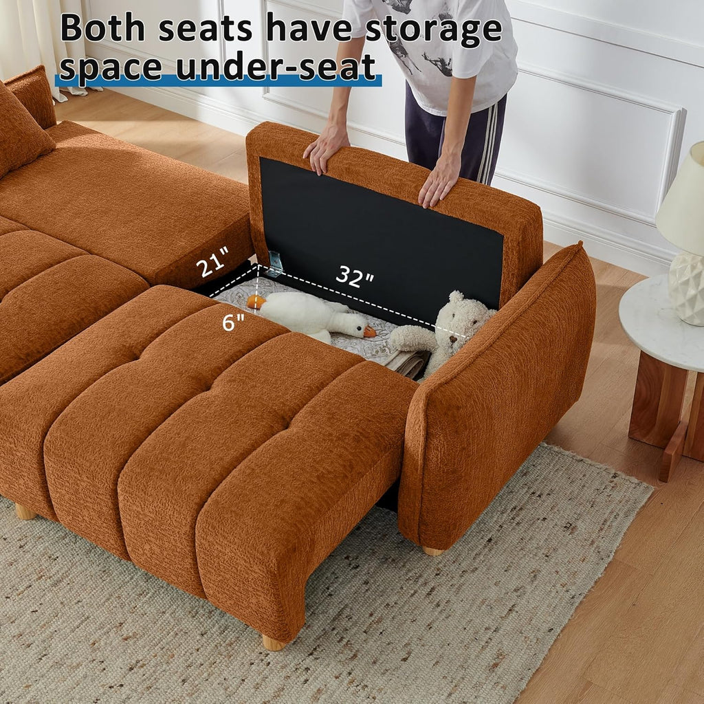 Mofolit Sleeper Sofa Bed Convertible Couch with Storage in Chenille Fabric Loveseat for Living Room Apartment and Small Spaces (Orange)