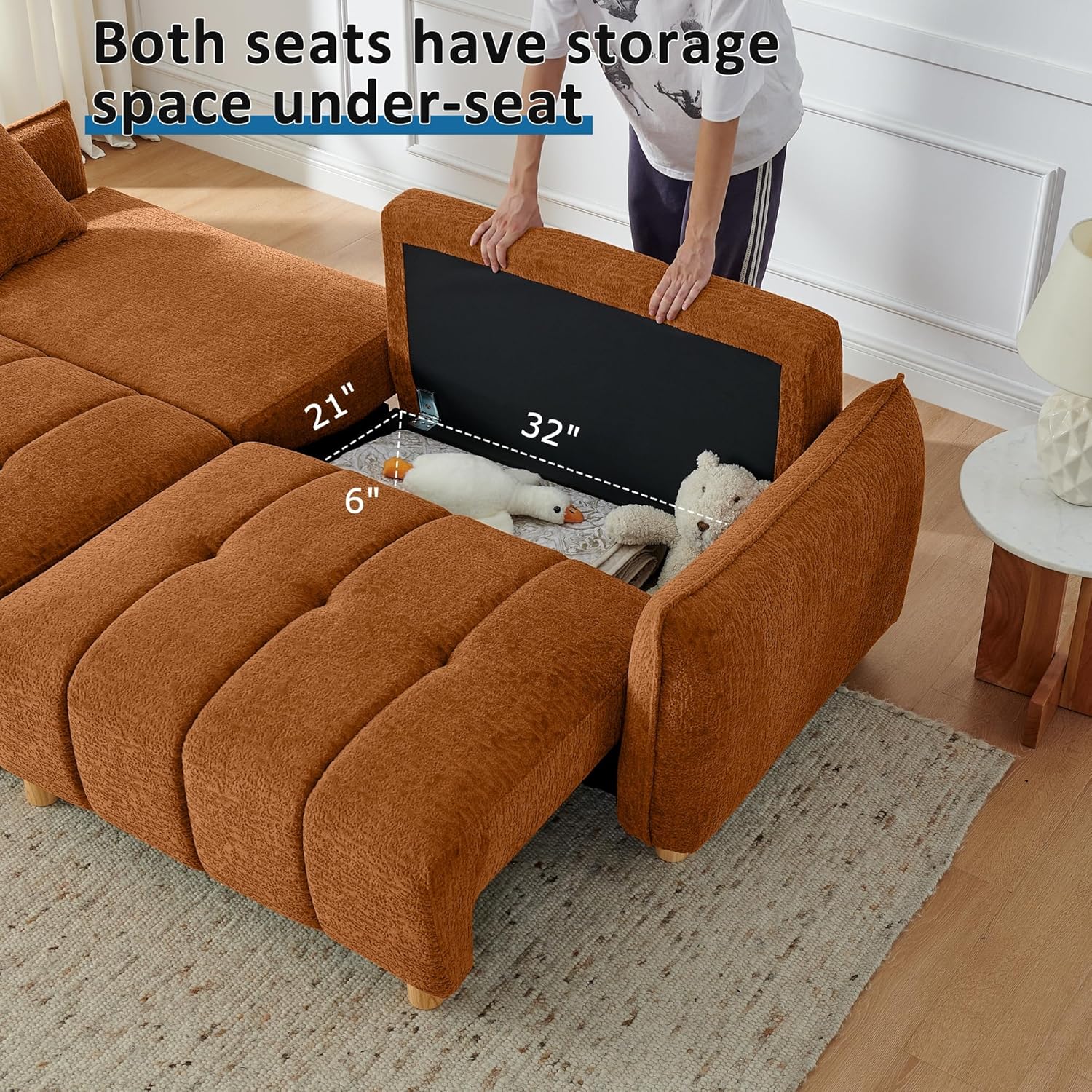 Mofolit Sleeper Sofa Bed Convertible Couch with Storage in Chenille Fabric Loveseat for Living Room Apartment and Small Spaces (Orange)