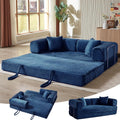 Convertible Folding Sofa Bed,Fold Out Floor Sofa Couch with Fixed-Shape Frame,Corduroy Foldable Mattress Cloud Couch for Living Room Bedroom (Blue, 81 Inch)