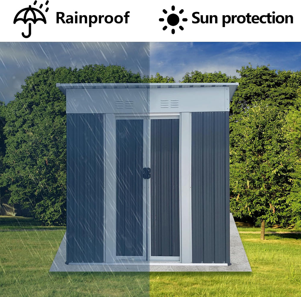 KEIKI 5x3FT Outdoor Storage Shed, Metal Tool Shed Outdoor Storage with Lockable Sliding Doors & Vents, Small Storage House for Backyard, Lawn, Garden