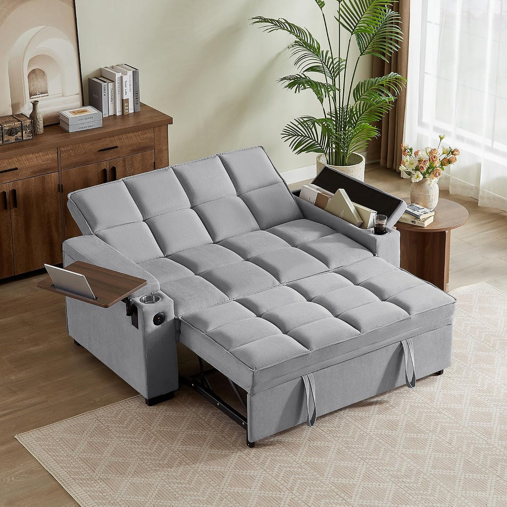 Auvsoce 65' Sleeper Sofa Bed Loveseat, Convertible Couch for Living Room, RV Sofa with Adjustable Backrest, Chaise Lounge, Side Table, USB & Type-C Ports
