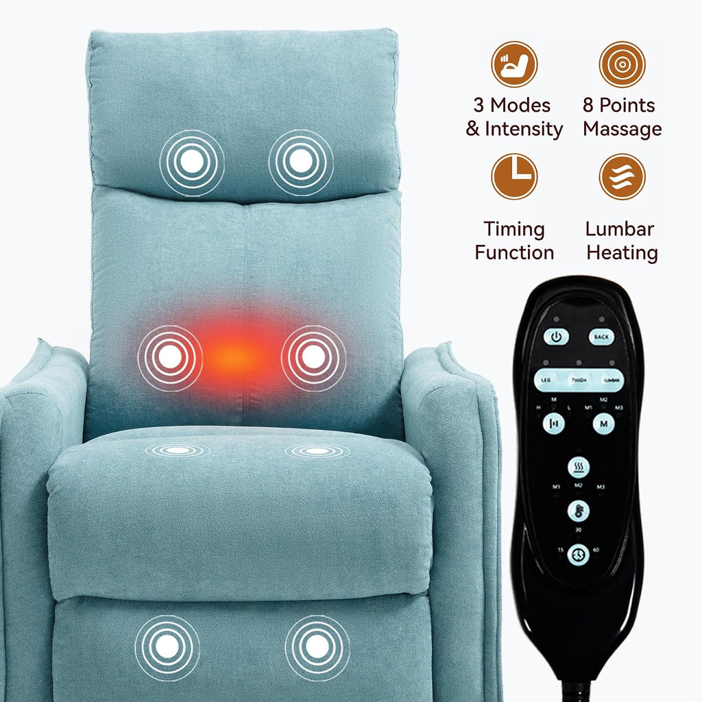 Massage Chair Recliner with Heat, 360° Swivel Glider Rocker with Reclining Backrest and Footrest, Manual Lazy Boy Recliners for Adults, Modern Nursery Rocking Chairs (Antique Blue Green)