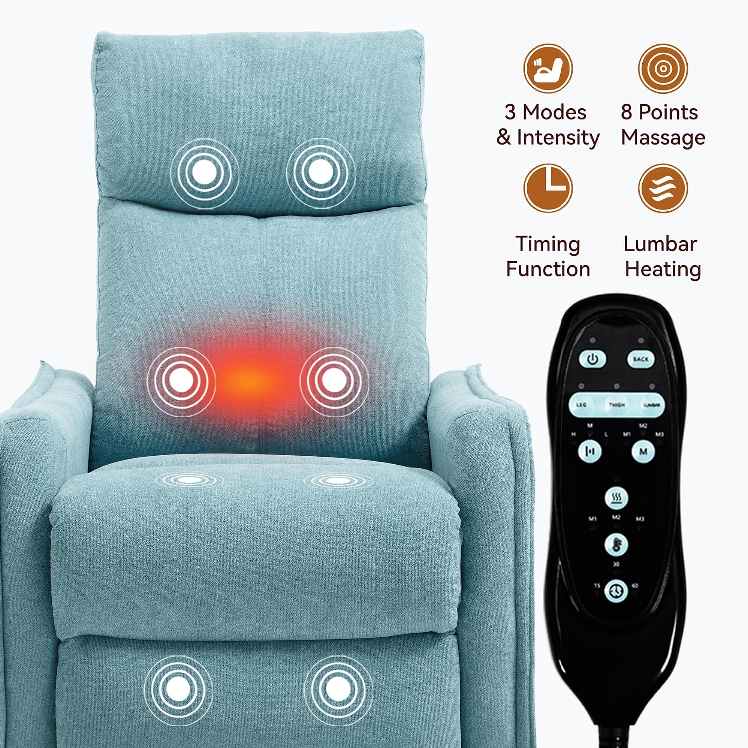 Massage Chair Recliner with Heat, 360° Swivel Glider Rocker with Reclining Backrest and Footrest, Manual Lazy Boy Recliners for Adults, Modern Nursery Rocking Chairs (Antique Blue Green)