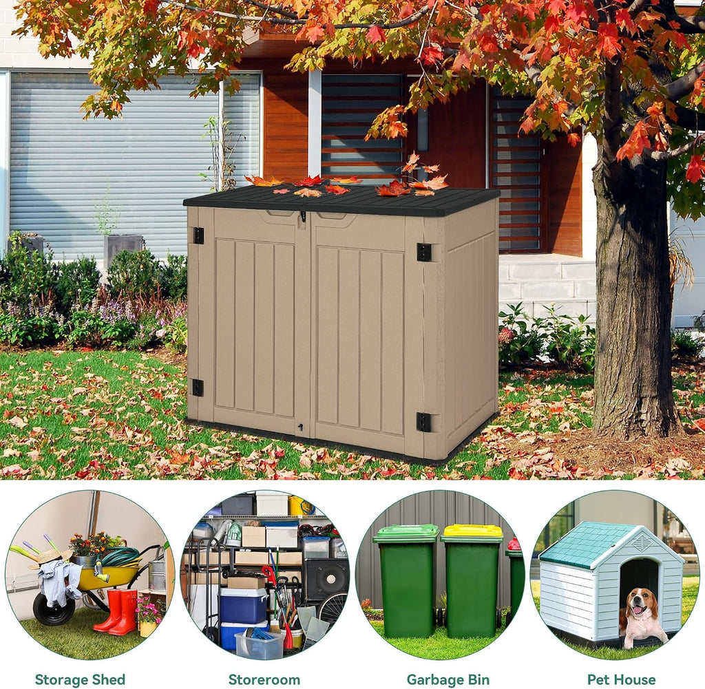YITAHOME Extra Large Outdoor Horizontal Storage Shed, 4.5x4ft Resin Tool Sheds w/o Shelf, Easy to Assemble Waterproof Storage for Trash Cans, Garden Tools, Lawn Mower, Lockable, Brown