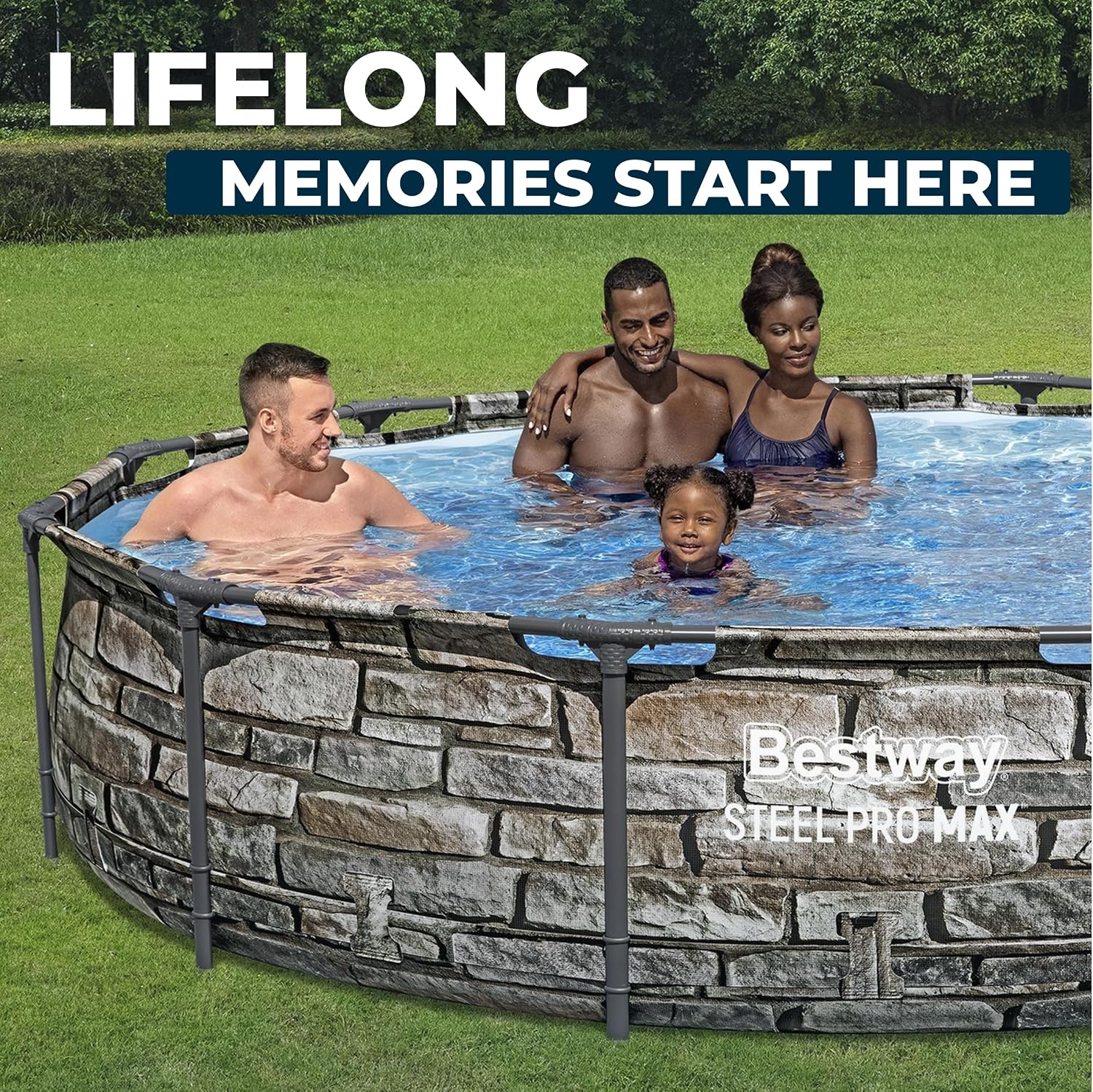 Bestway Steel Pro MAX 12' x 30' Above Ground Pool, Round Metal Frame Outdoor Swimming Pool Set with Filter Pump & Type I Cartridge, Stone Print