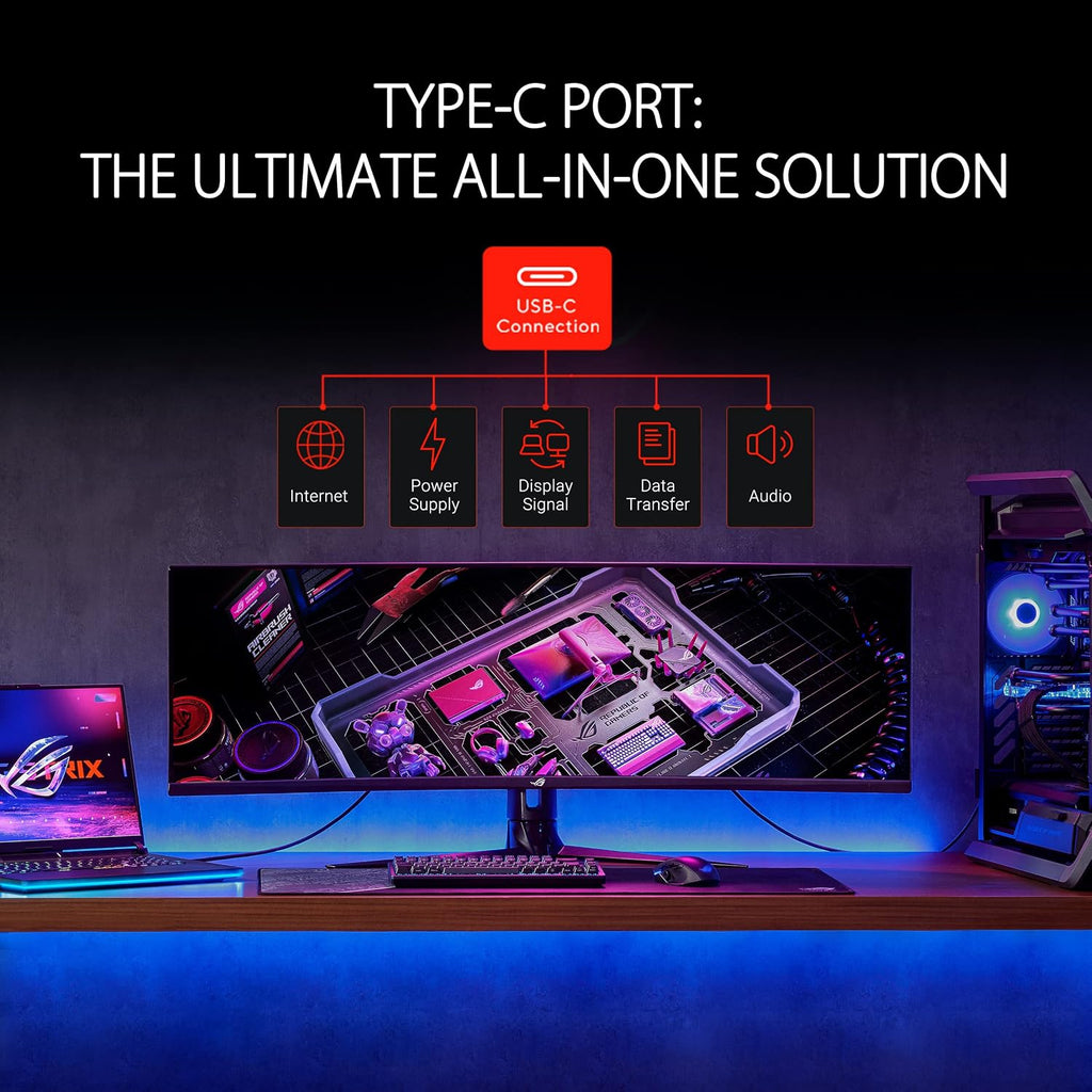 ASUS ROG Strix 49' Ultra-Wide Curved HDR Gaming Monitor (XG49WCR) - Dual QHD 32:9 (5120 x 1440), 165Hz, Extreme Low Motion Blur Sync, USB-C, RJ45, DisplayHDR400, 90% DCI-P3, Dual Input-KVM Switch