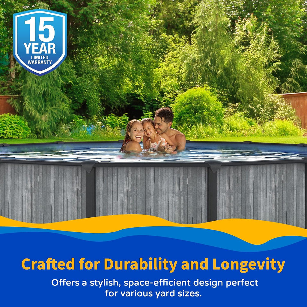 Blue Wave San Pedro 18-ft Round 52-in Deep Above Ground Swimming Pool – Steel Top Rails, Sand Filter, Skimmer, Liner, A-Frame Ladder & Maintenance Kit – Complete Outdoor Pool Accessories