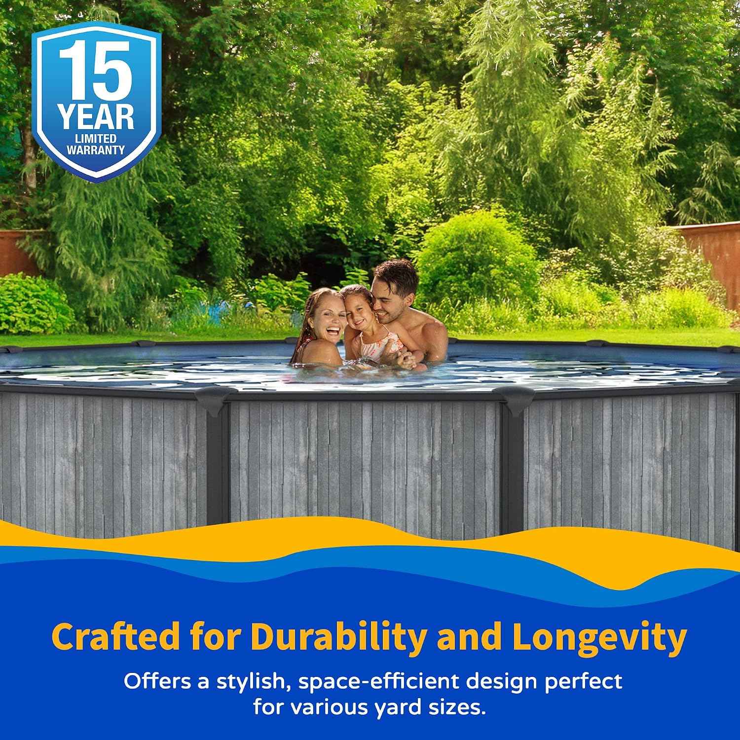Blue Wave San Pedro 18-ft Round 52-in Deep Above Ground Swimming Pool – Steel Top Rails, Sand Filter, Skimmer, Liner, A-Frame Ladder & Maintenance Kit – Complete Outdoor Pool Accessories