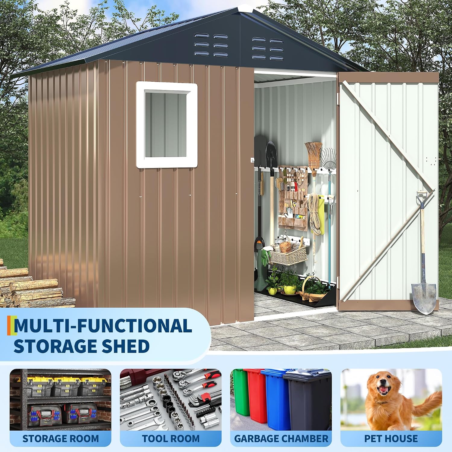 6x4 FT Metal Storage Shed with Window– Outdoor Utility Shed with Lockable Door & Air Vent, Garden/Yard Shed Kit for Backyard Patio Lawn