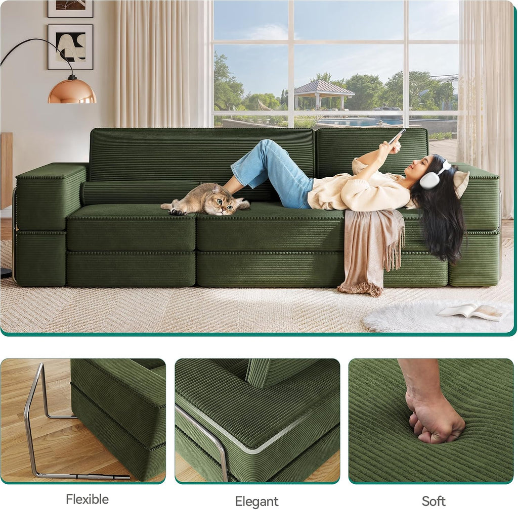 YITAHOME 103' Convertible Sofa, Corduroy Cloud Sectional Couch, Boneless Couch Sofa Bed with Deep Seat & Tall Pillows, Sectional Couches for Living Room