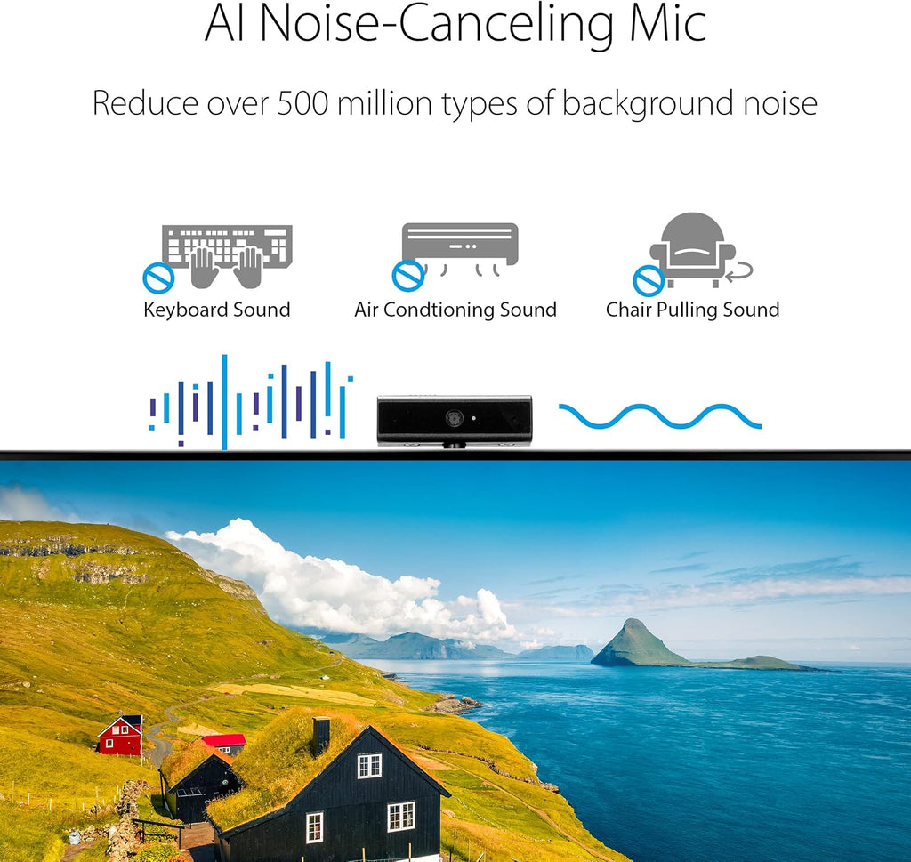 ASUS 27' 1440P Video Conference Monitor (BE27ACSBK) - QHD (2560 x 1440), IPS, Built-in 2MP Webcam, Mic Array, Speakers, Eye Care, Wall Mountable, AI Noise-canceling, USB-C, HDMI, Zoom Certified,Black