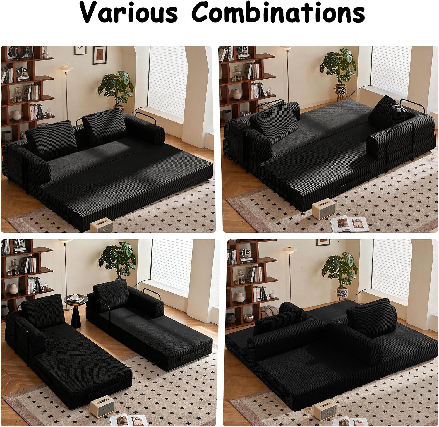 78' Convertible Sofa Bed, 5-in-1 Boneless Sleeper Sofa with with Fixed Frame & Pocket, Corduroy Pull Out Couch with 2 Pillows, Couch Bed for Living Room, Small Spaces, Bedroom, No Assembly
