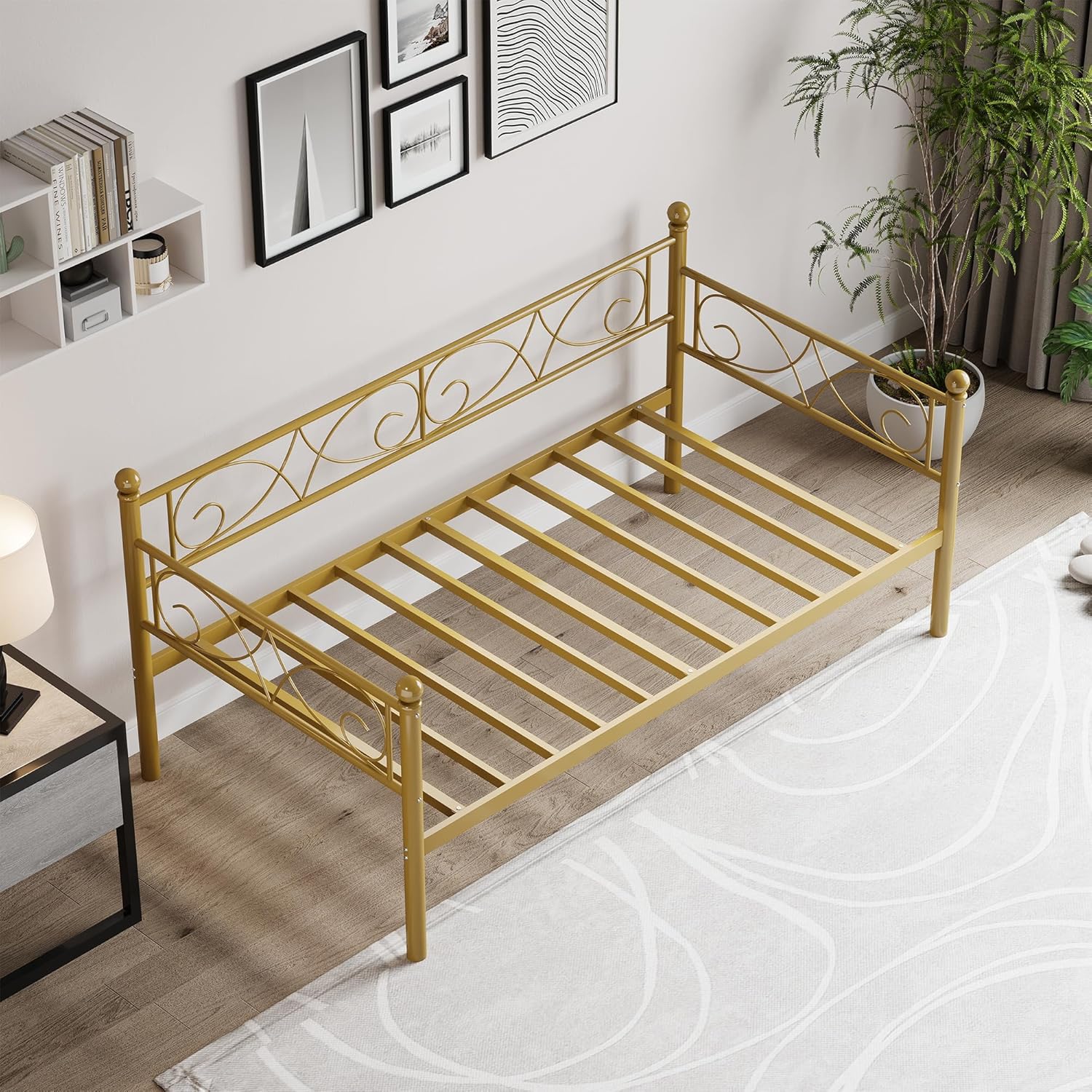 IDEALHOUSE Twin Size Daybed Frame, Metal Sofa Bed Frame, Heavy Duty Metal Slats, Day Bed for Living Room, Bedroom, Guest Room, Space Saving, Gold