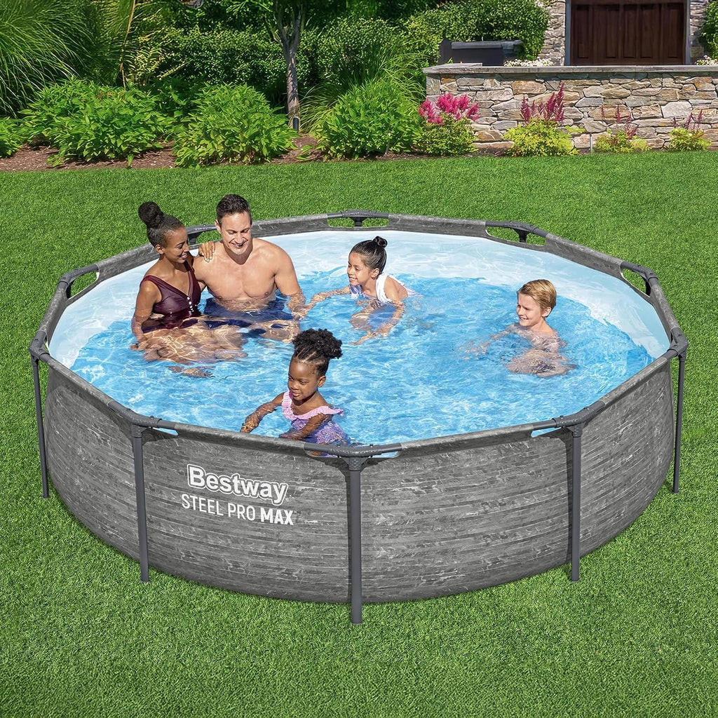 Bestway Steel Pro MAX 10' x 30' Above Ground Pool, Round Metal Frame Outdoor Swimming Pool Set with Filter Pump, Stacked Stone Print