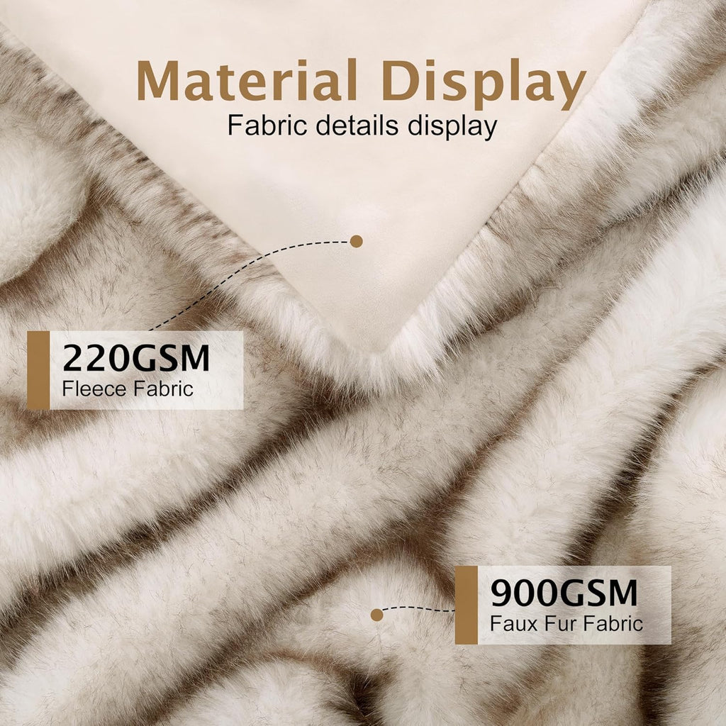 Touchat Luxury 1000GSM Faux Fur Queen Blanket, Super Thick Warm Cozy Heavy Blankets for Couch Bed Sofa, Plush Fuzzy Elegant Winter Reversible Mink Blanket for Living Room Bedroom,Taupe