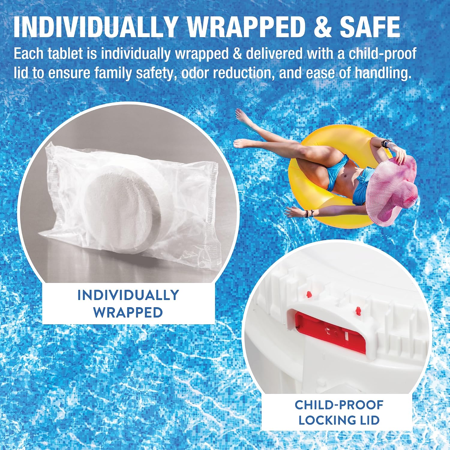 Doheny's 3-Inch Stabilized Chlorine Tablets for Sanitizing Swimming Pools | 99% Pure Tri-Chlor, 90% Available Chlorine | Long-Lasting, UV-Protected, Slow-Dissolving | Individually Wrapped 50lb Bucket