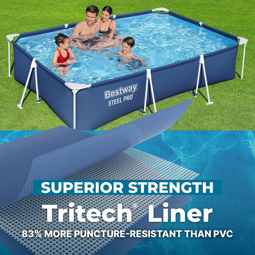 Bestway Steel Pro 9.8' x 6.6' x 26' Above Ground Pool, Rectangular Metal Frame Outdoor Swimming Pool Set with Filter Pump & Type I Cartridge, Blue