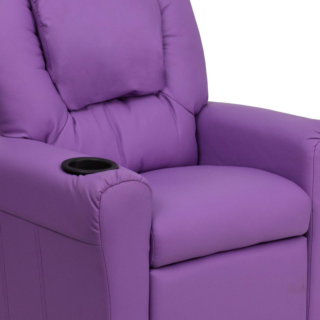 EMMA + OLIVER Lavender Vinyl Kids Recliner with Cup Holder and Headrest