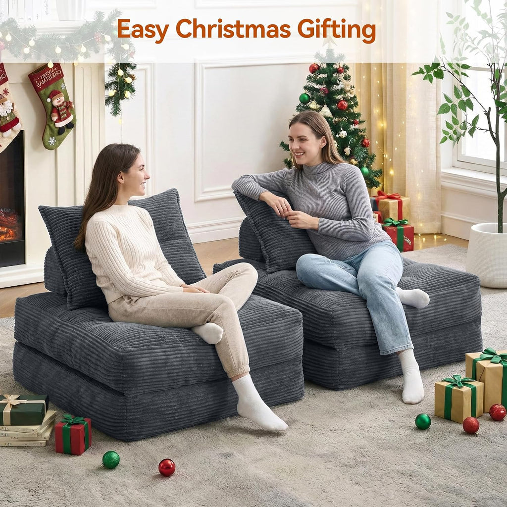 MONVANE Folding Sofa Bed, Fold Out Chair Bed with Pillow, Convertible Sleeper Chair for Living Room/Small Spaces, Foldable Lazy Sofa Bed Floor Chair, Comfy Corduroy Couch Bed, Dark Grey