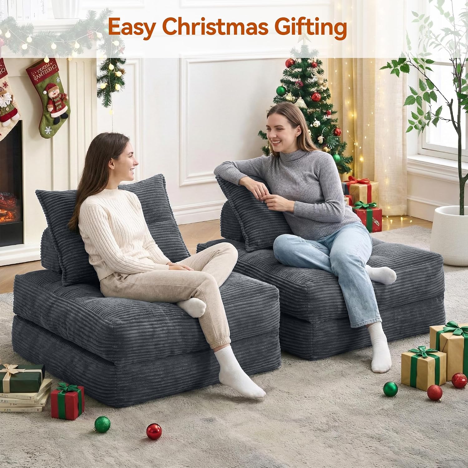MONVANE Folding Sofa Bed, Fold Out Chair Bed with Pillow, Convertible Sleeper Chair for Living Room/Small Spaces, Foldable Lazy Sofa Bed Floor Chair, Comfy Corduroy Couch Bed, Dark Grey