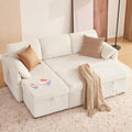 Tbfit 83'' Sleeper Sofa Bed with USB & Storage Chaise, Convertible Pull Out Sofa Bed, Couches for Living Room, Dorm, RV, Small Spaces, White Sherpa